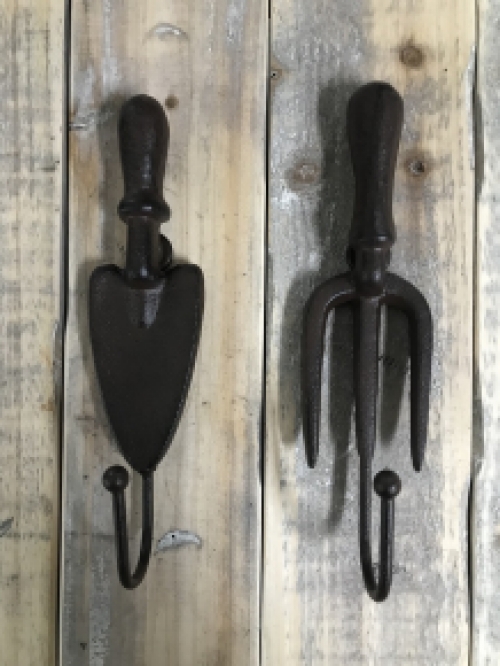 Set of 2 wall hooks - for garden tools, cast iron