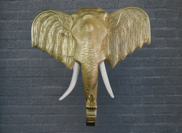 Elephant Head Wall Ornament XXL - 105 cm - Light Gold - Polystone