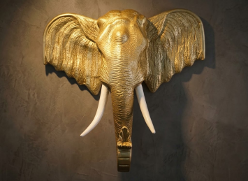Wandornament Olifantenkop XXL - 105 cm - Lichtgoud - Polystone