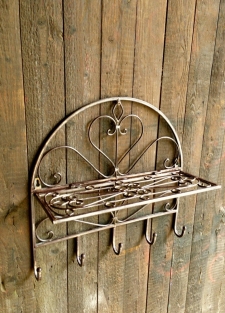 Wall shelf coat rack made of wrought iron