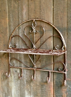 Wall shelf coat rack made of wrought iron