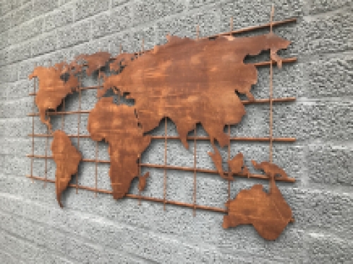 An iron wall rack with a world map on it, robust appearance