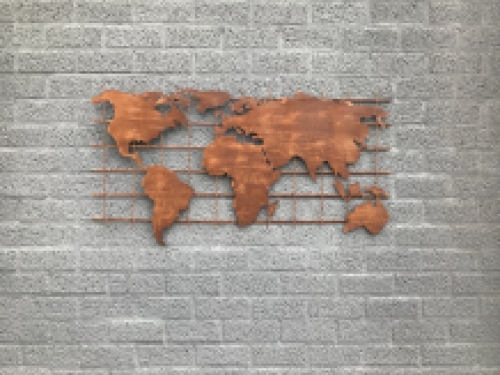 An iron wall rack with a world map on it, robust appearance