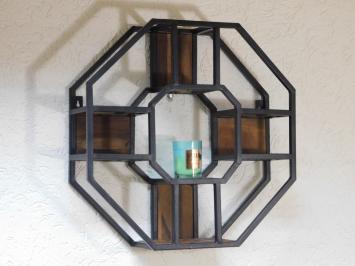 Wall rack Industrial XL - octagonal - mango wood and metal