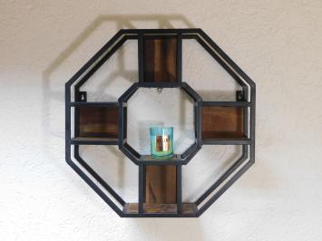 Wall rack Industrial M - octagonal - mango wood and metal