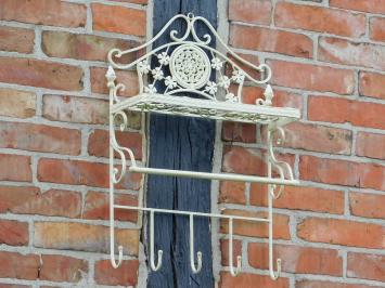 Vintage Wall Rack with Hooks - Old White - Wrought Iron