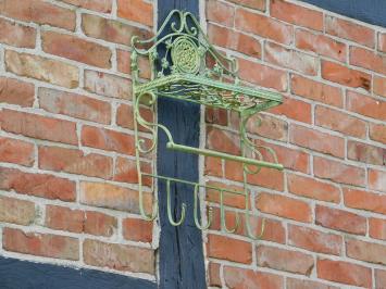 Vintage Wall Rack with Hooks - Old Green - Wrought Iron