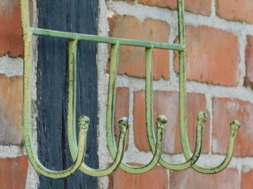 Vintage Wall Rack with Hooks - Old Green - Wrought Iron