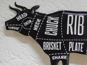 Wall sign Cow - 50 cm - Beef Parts - Metal