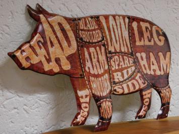 Wall Plate Pig - 50 cm - Pork Parts - Metal