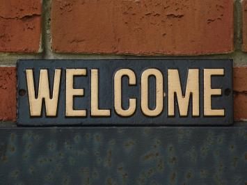 Welcome sign - Cast iron - Black Gold - Wall sign - Door sign