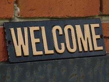 Welcome sign - Cast iron - Black Gold - Wall sign - Door sign