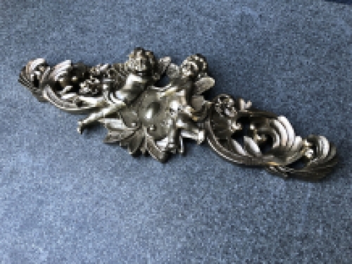 Angel wall ornament, cabinet piece, polystone-bronze-gold color