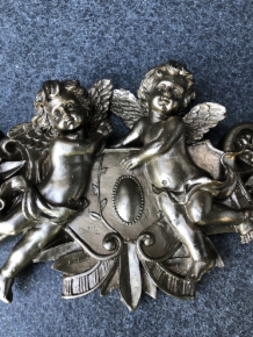 Engelen wandornament, kaststuk, polystone-brons-gold-kleur