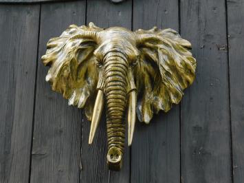 Wandornament Elefant - Gold mit Schwarz - Polystone