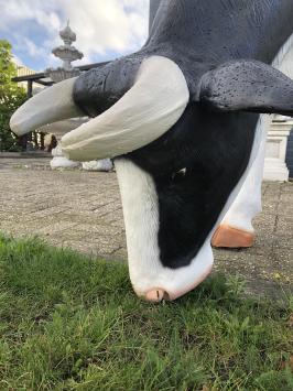 Schöne Skulptur einer grasenden Kuh, wunderschön koloriert, ein echter Blickfang!