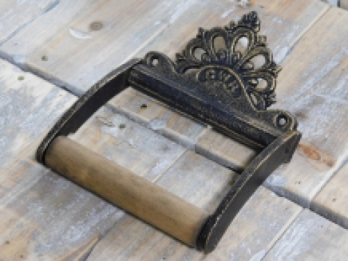 Toilet roll holder, patinated brass and wood, GWR