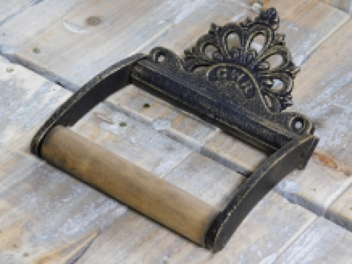 Toilet roll holder, patinated brass and wood, GWR