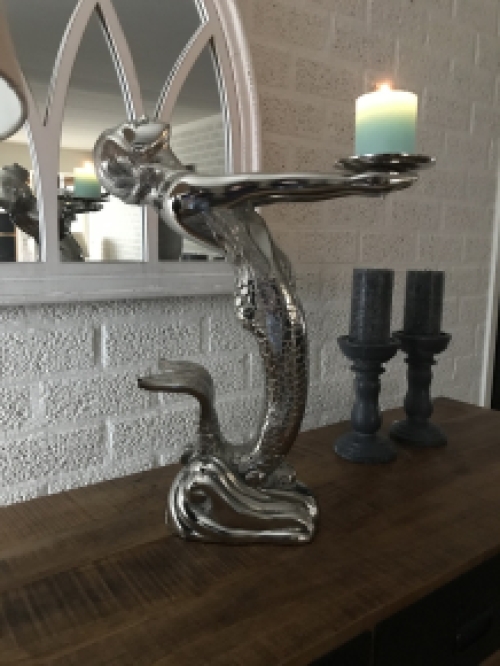 Mermaid as a holder, for example as a candlestick, aluminum with a nickel / chrome look