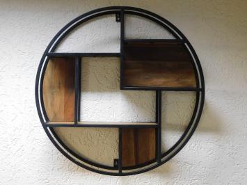 Industrial wall rack - round - mango wood and metal