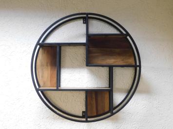 Industrial wall rack - round - mango wood and metal