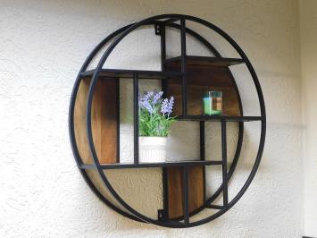 Industrial wall rack - round - mango wood and metal