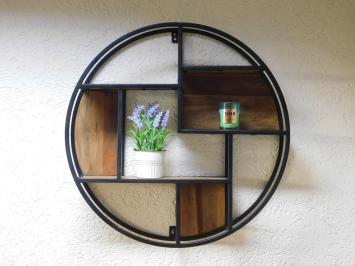 Industrial wall rack - round - mango wood and metal