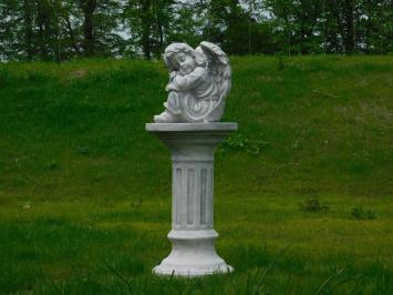 Sitting angel on pedestal - full stone