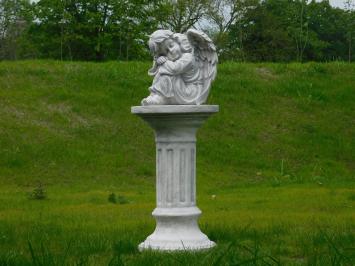 Sitting angel on pedestal - full stone