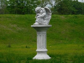 Sitting angel on pedestal - full stone